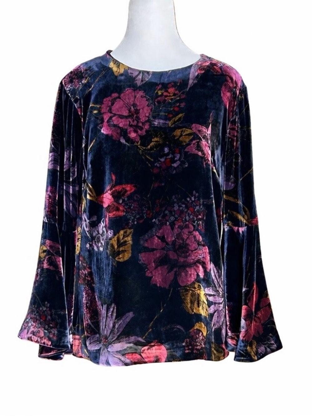 Trina Turk Astral Floral Velvet Bell Sleeve Top Grand‎ Garden Silk Blend Small